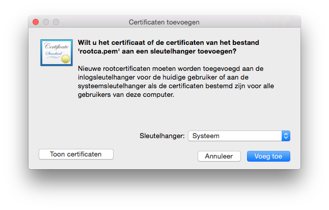 Add root CA pem to OS X