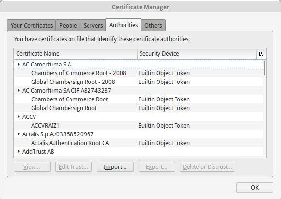 Firefox import the root certificate